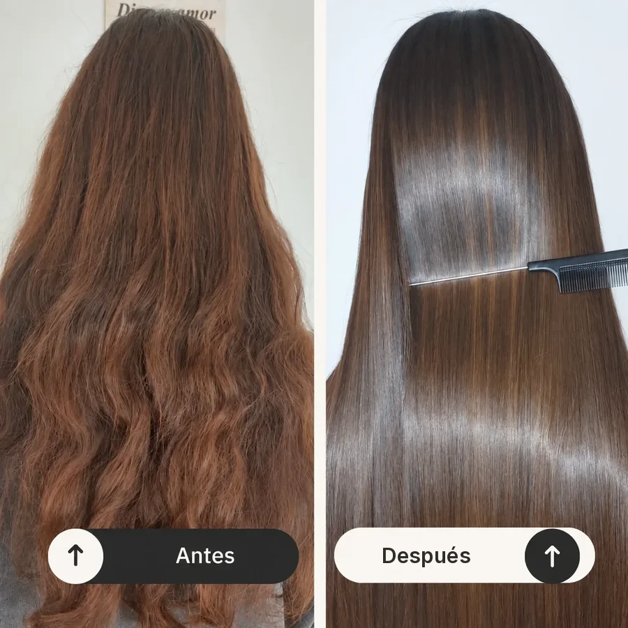 Antes y después de una rutina de Cronograma Capilar en cabello largo